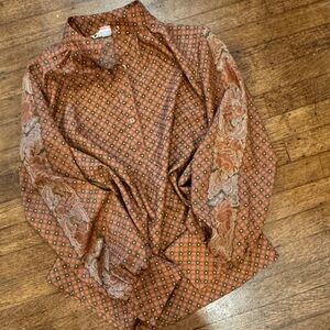 Vintage 70s Alex Colman Sportswear Brown Floral Shirt